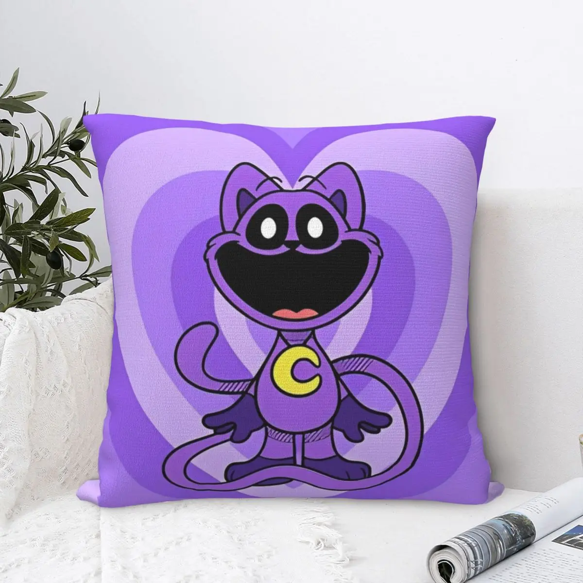 Smiling Catnap Heart Happy Pillowcase Printing Polyester Cushion Cover Decorations Cartoon Game Throw Pillow Case Cover 40*40cm