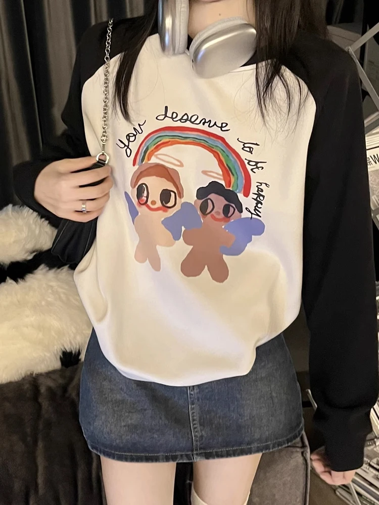 

SONNEESD Winter Vintage Cartoon Graffiti Pullovers O-Neck Harajuku Style Full Sleeve Thicken Warm Loose Leisure Sweatshirt