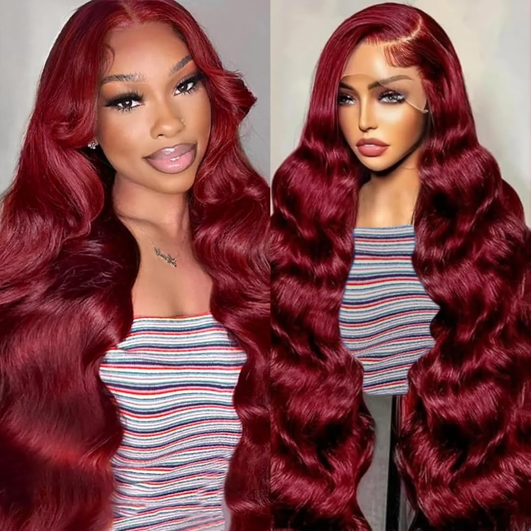 

200% Density 99J Burgundy Lace Front Wigs Human Hair 13x6 HD Transparent Body Wave Lace Front Wigs Pre Plucked Human Hair Wigs