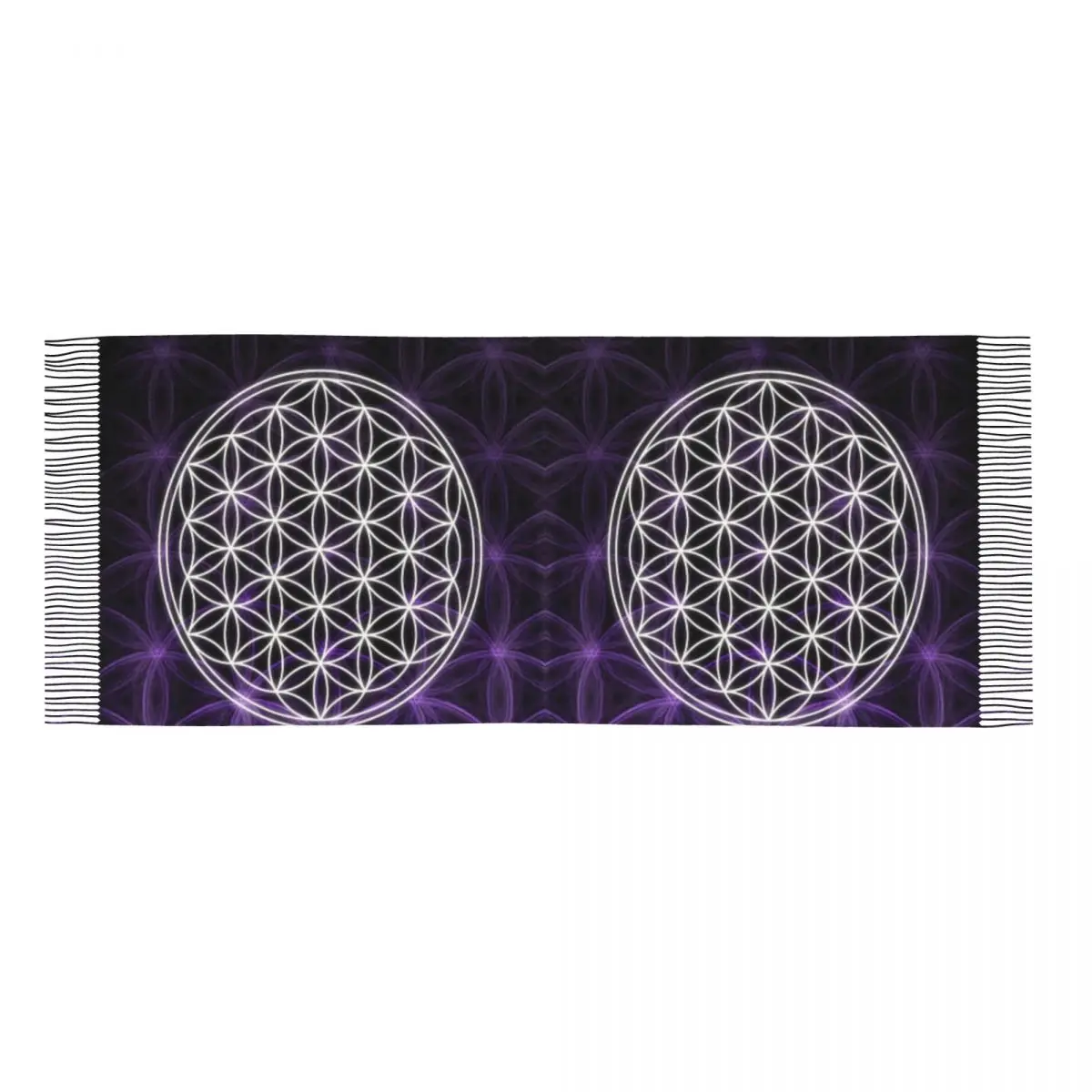 Flower Of Life Sacred Geometry Tassel Scarf Women Soft Geometric Pattern Mandala Shawl Wrap Ladies Winter Fall Scarves