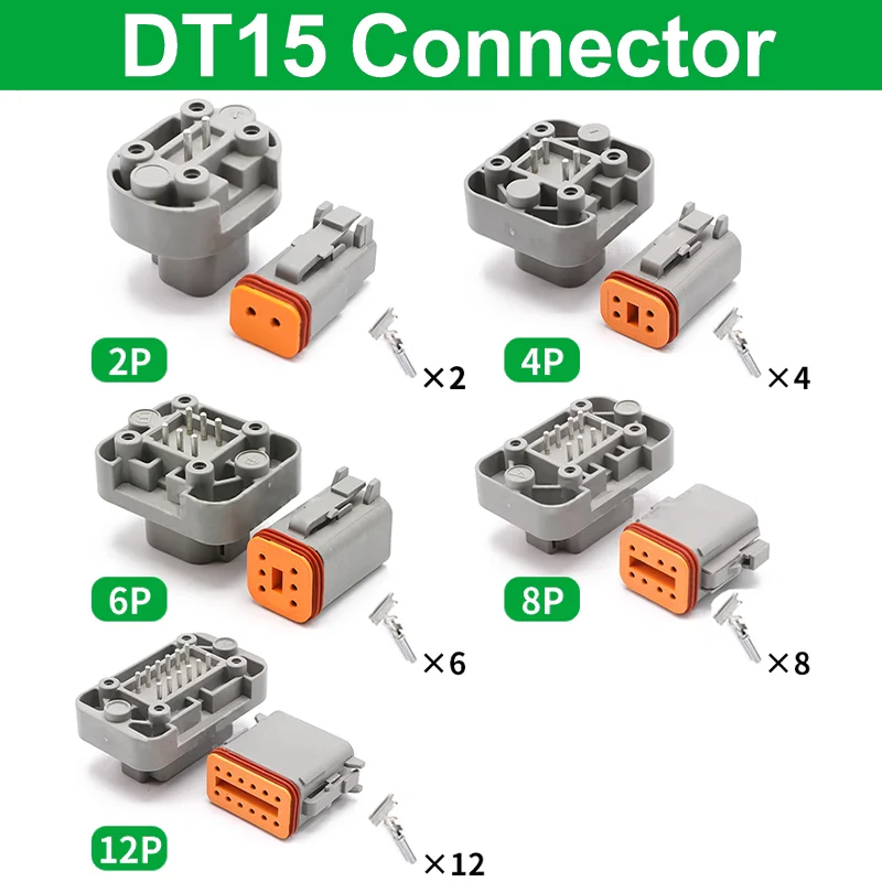 10/50/100 Sets Deutsch 2/4/6/8/12 Pin DT15 Wire Connector DT06-2S Waterproof Automotive Connectors