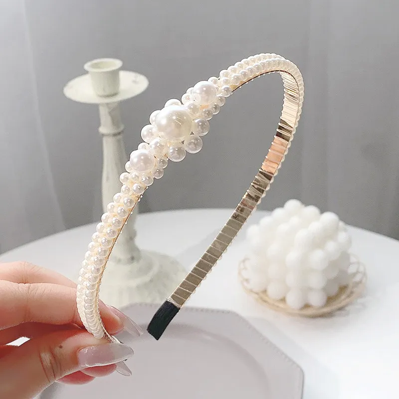 Wedding Party Bridal Pearls Headband Crown Handmade Weaving Pearls Head Band Princess Style Headpiece Hairbands Party Hair Hoop