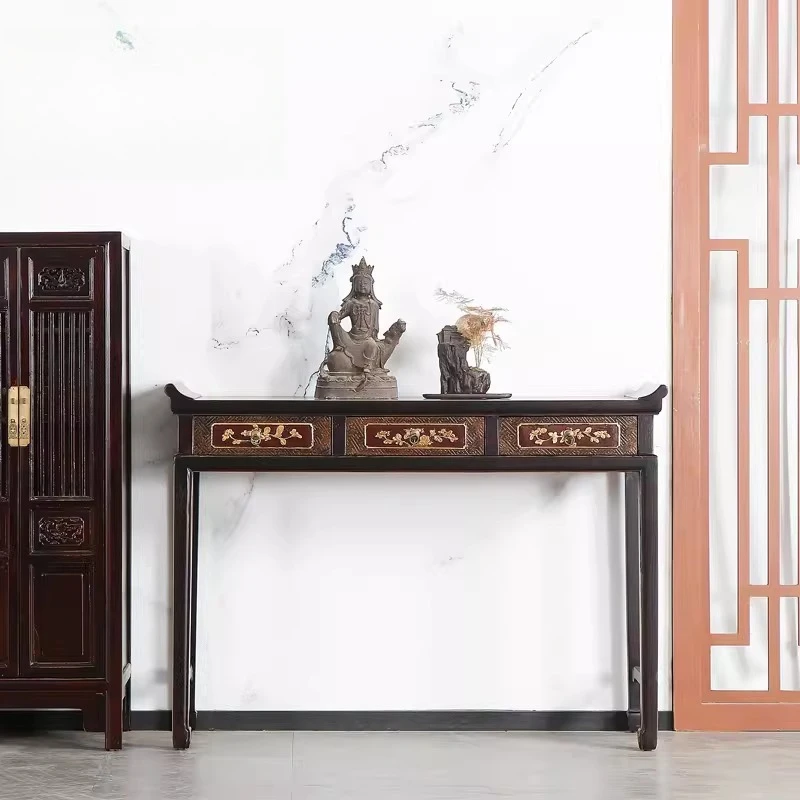 

Новый стол в китайском стиле ретро, из массива дерева, для прихожей, классический, с резьбой и золотой отделкой, с местом для хранения