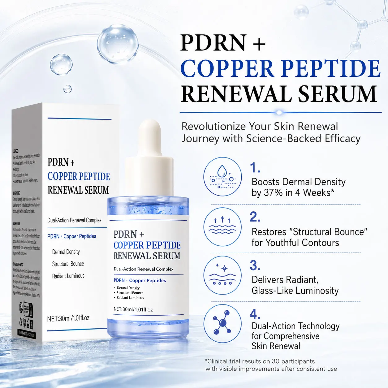 Advanced PDRN Copper Peptide Serum for Face Anti-Aging Wrinkle Repair Firming Lifting Hydrating Glow Skin Care Essence 30ml