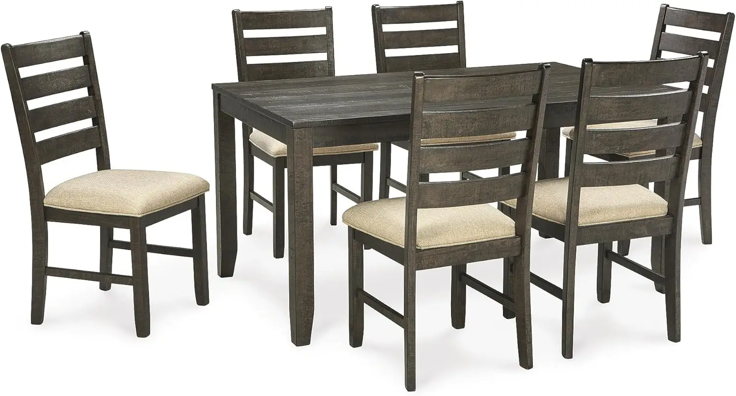 Design by Ashley Rokane 20" Dining Room Table Set with 6 Upholstered Chairs, Brown