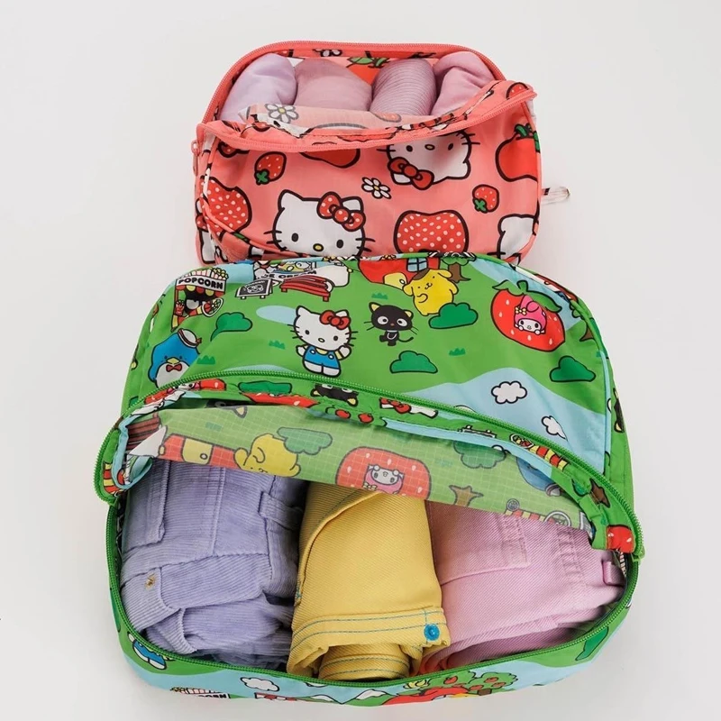 2PCS Japanese Vintage Hellokitty Outdoor Travel Storage Bag Cartoon Korean Fashion Cat Clothes Organizer Bag Set Holiday Present