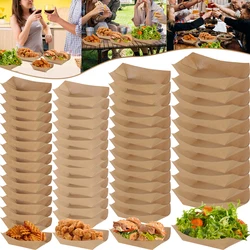 50Pcs Disposable Food Tray Kraft Brown Paper Food Boats Snack Serving Holder PlateTrays for Fries Festivals Party Supplies