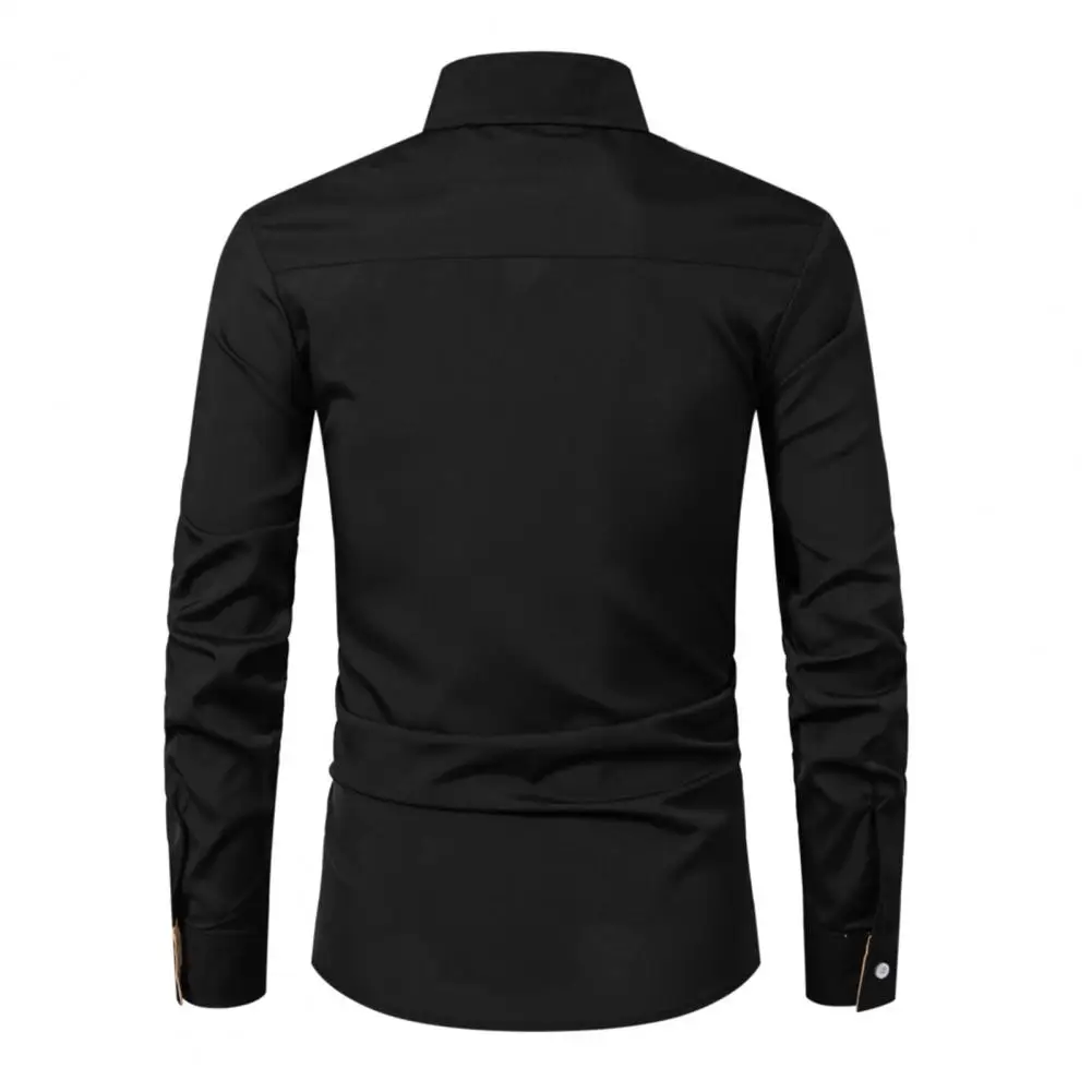 Blusa de escritório de manga comprida de lapela slim fit single-breasted masculina, camisa formal, macia e respirável, outono, primavera