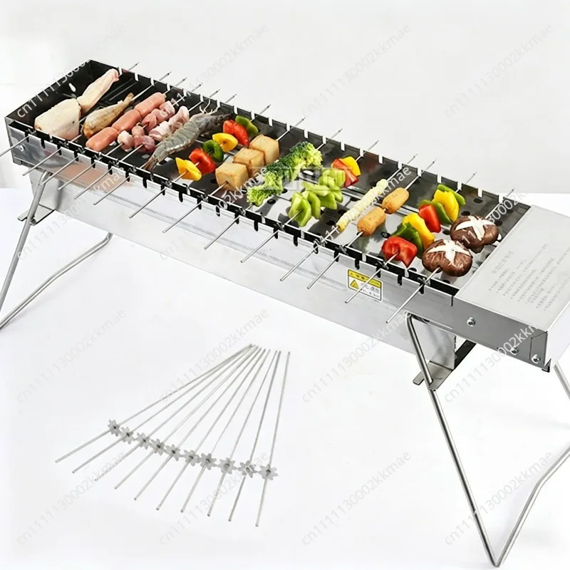 Folding Charcoal BBQ Machine Camping Grill Rack Automatic Flipping Barbecue Machine Outdoor Camping Tool