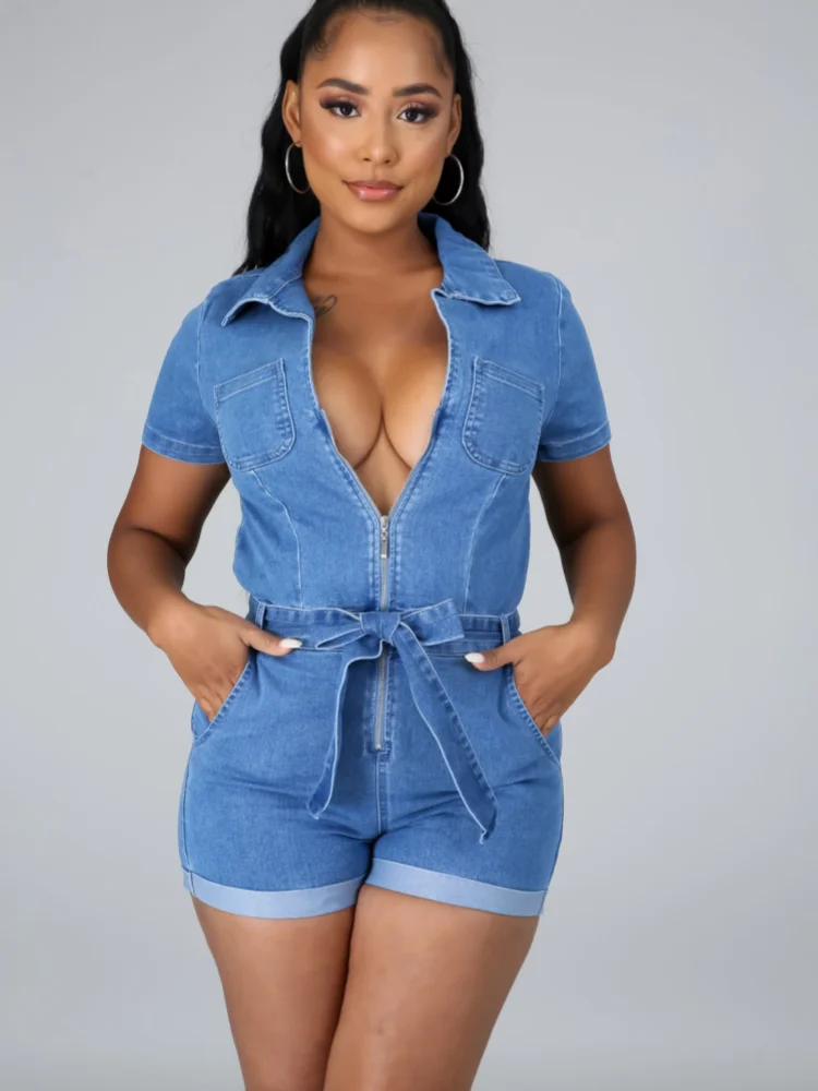 

Sister Star Women Loose Mid-waist Denim Jumpsuit Pants Thin High Waist Slim Work Pants in Europe and The United States Ins Wind