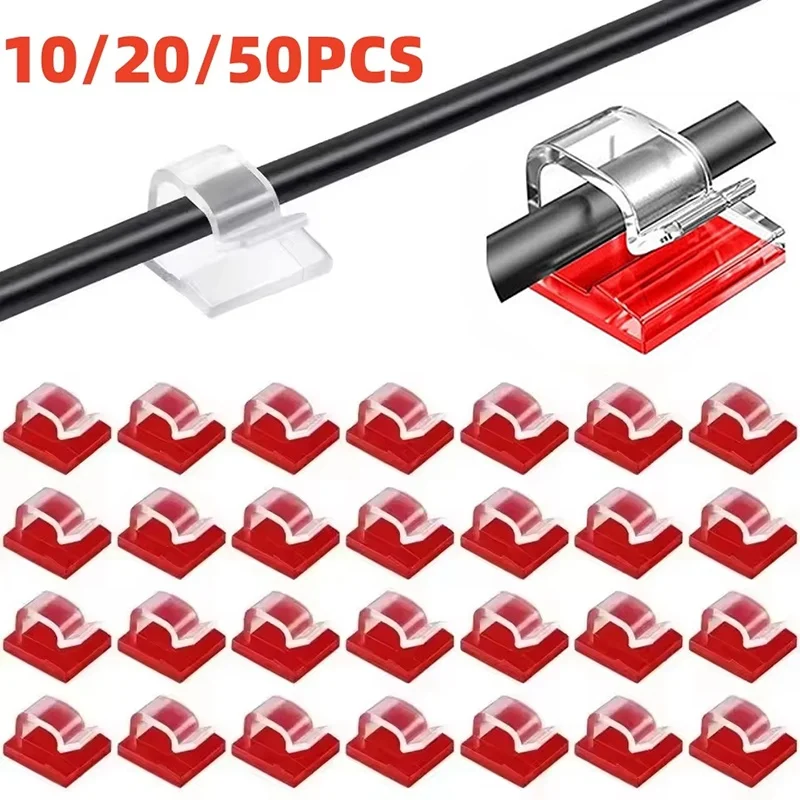 50Pcs Cable Organizer Clips Winder Holder Cord Protector USB Cable Management Adhesive Hooks Desk Clamp For Earphones Mouse Wire