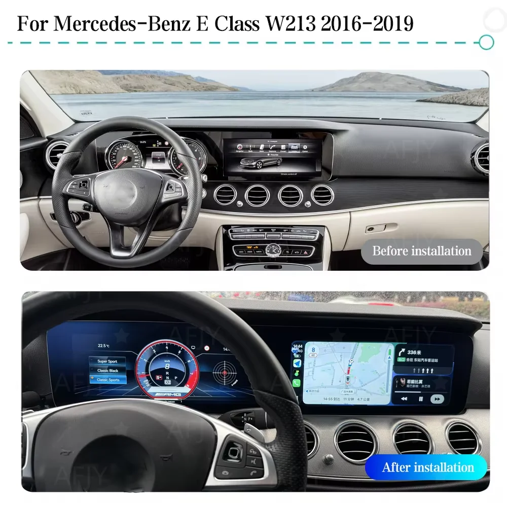 Car Radio 12.3+12.3inch For Mercedes Benz E class W213 NTG5.0/5.5 2016-2018 CarPlay Android 14 Video Player GPS Navigation Media