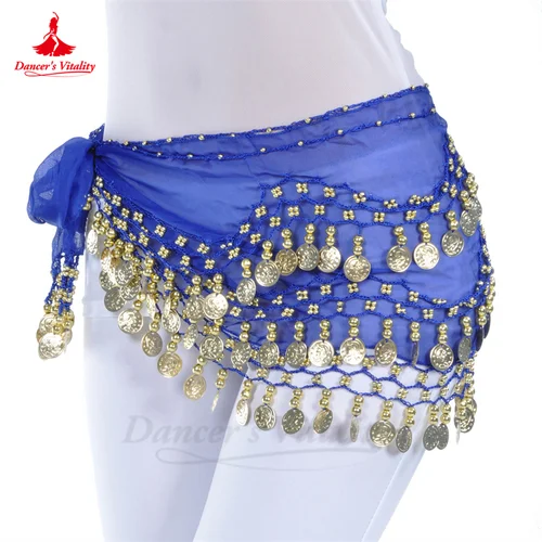 Imagen 2 del producto Cinturón de danza del vientre para mujer, monedas doradas de gasa, ropa de danza Oriental, accesorios de gasa para niña, monedas plateadas, bufanda de cadera para danza del vientre