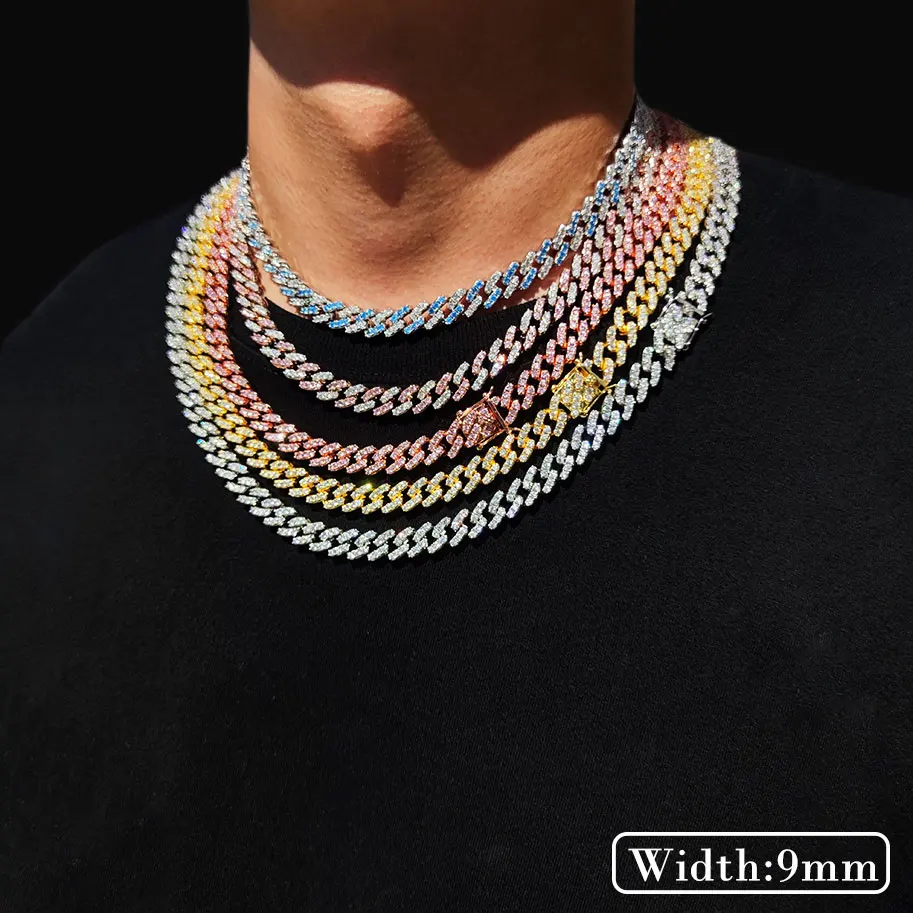 Hip Hop Style New Iced Out 9MM Necklace in Stock Color Diversity Inlaid With 5A Zircon Fashionable and Exquisite Couple Style