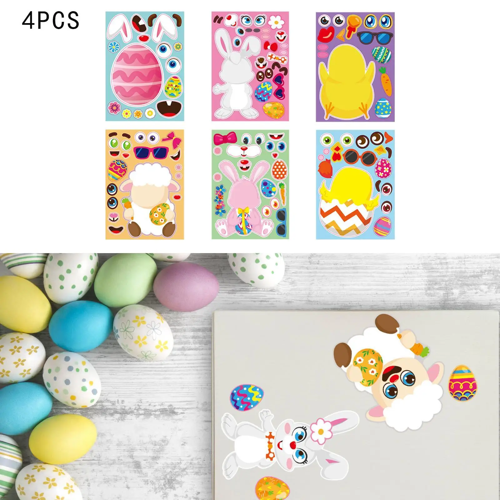 24Pcs Easter Puzzle Stickers Ornaments Face Assemble Stickers Make A Face Stickers for Holiday Crafts Cards Kids Toys Boys Girls