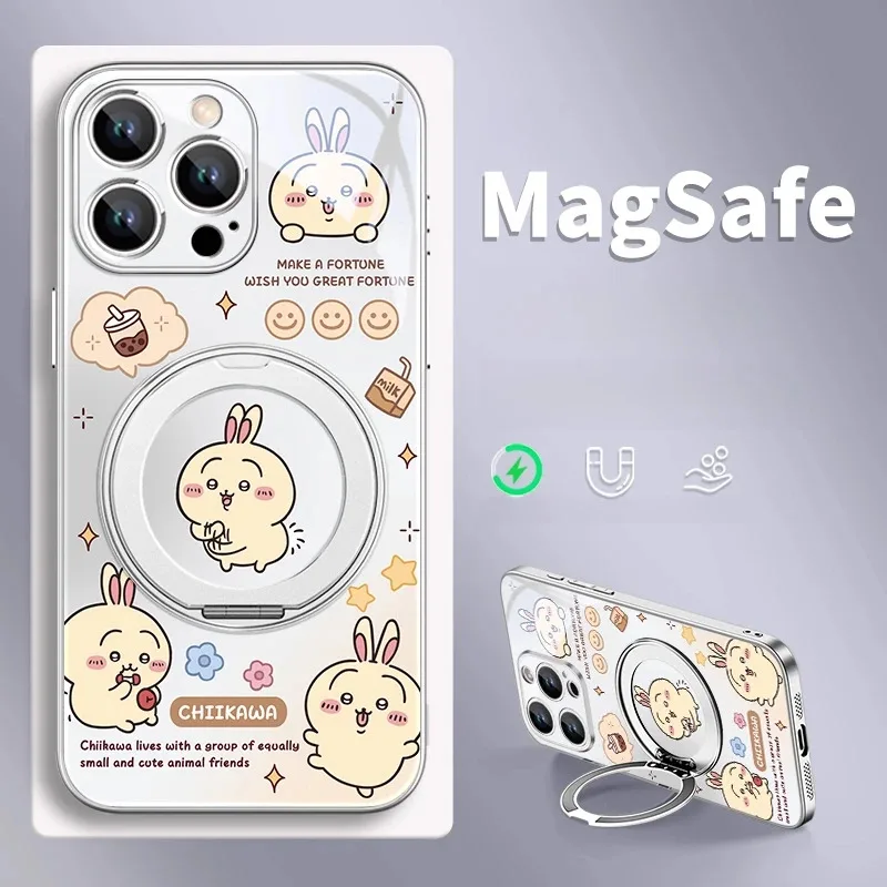 Cute Cartoon Chiikawa Ring Holder Phone Case for iphone 17 Pro Max Air 16 15 14 Plus 13 12 Anime Wireless Magnetic Bumper Cover