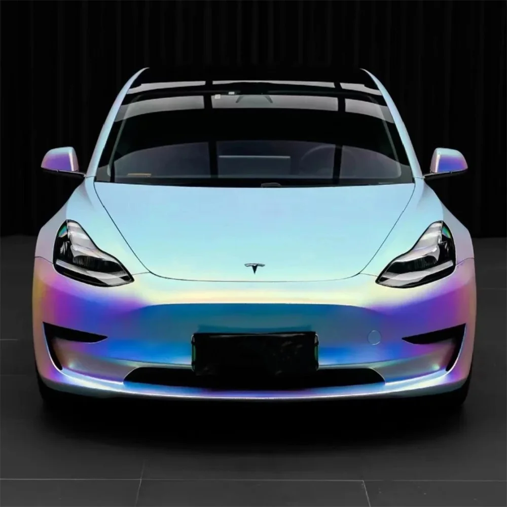 Premium Holographic Chrome PET Matte Pink Blue Rainbow Vinyl Wrap Film Self Adhesive Car Decal Sticker