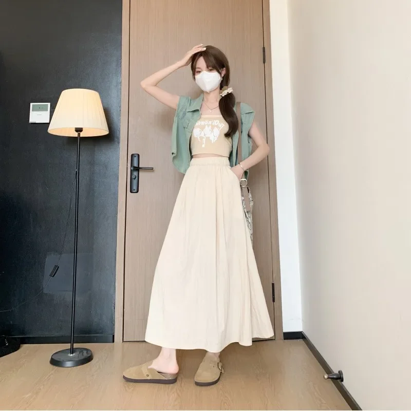 Lazy Wind Mountain Skirt Spring and Summer Falling Feeling High Waist Wide Legs Hundred Fold Half Body Skirt