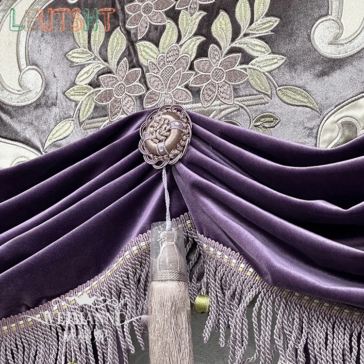 French Retro Purple Velvet Living Room and Bedroom Blackout Custom Curtains European and American Villa Velvet Embroidery