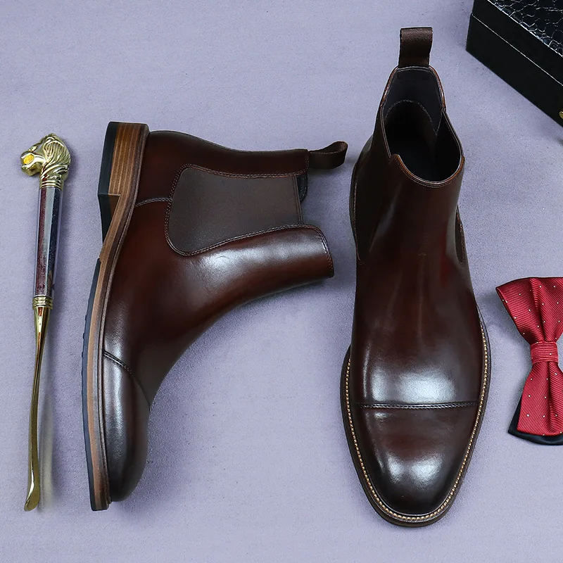 Men's Chelsea Boots Genuine Leather Fleece Lined Winter Ankle Boots for Men Formal Business Casual Warm Luxury Designer Footwear