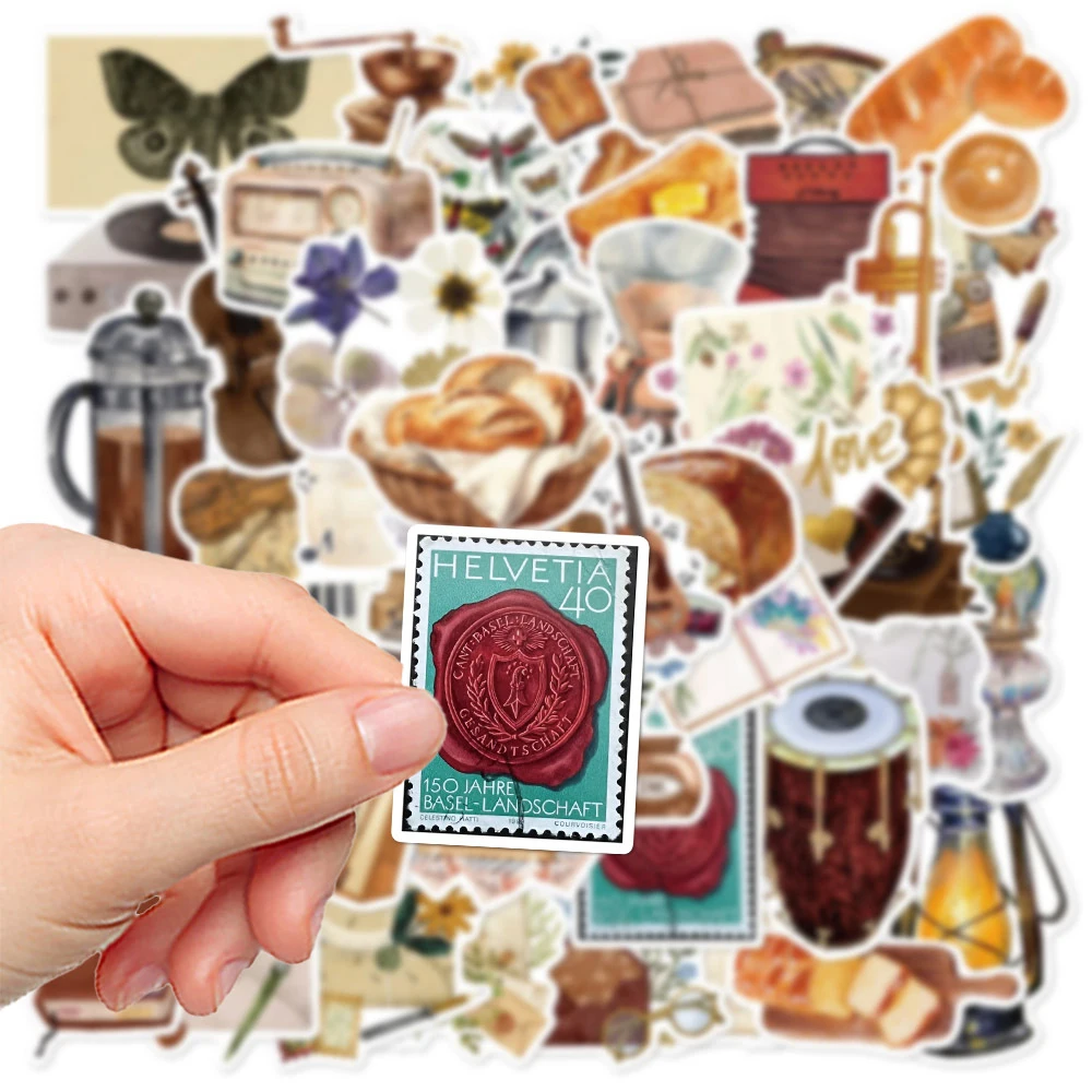 10/30/50pcs Vintage temps mémoire Graffiti autocollants esthétique dessin animé décalcomanies bricolage bouteille d'eau téléphone guitare ordinateur portable autocollant emballage