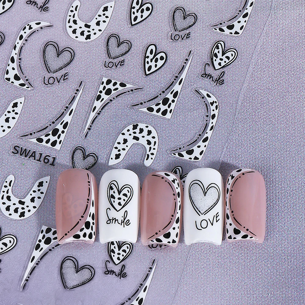 1 Uds. Pegatinas autoadhesivas 3D de leopardo, corazón, amor, Día de San Valentín, pegatinas para uñas de leopardo rojo, rosa y negro, deslizador de manicura