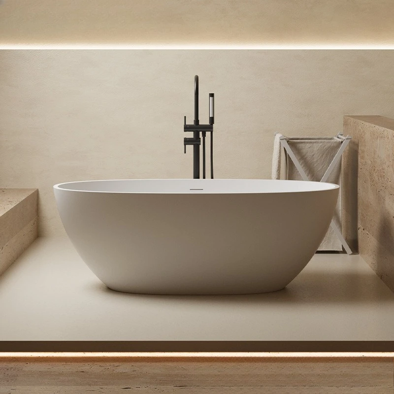 

Acrylic artificial stone bathtub household small apartment shower children adult oval couple hotel light luxury bubble ins