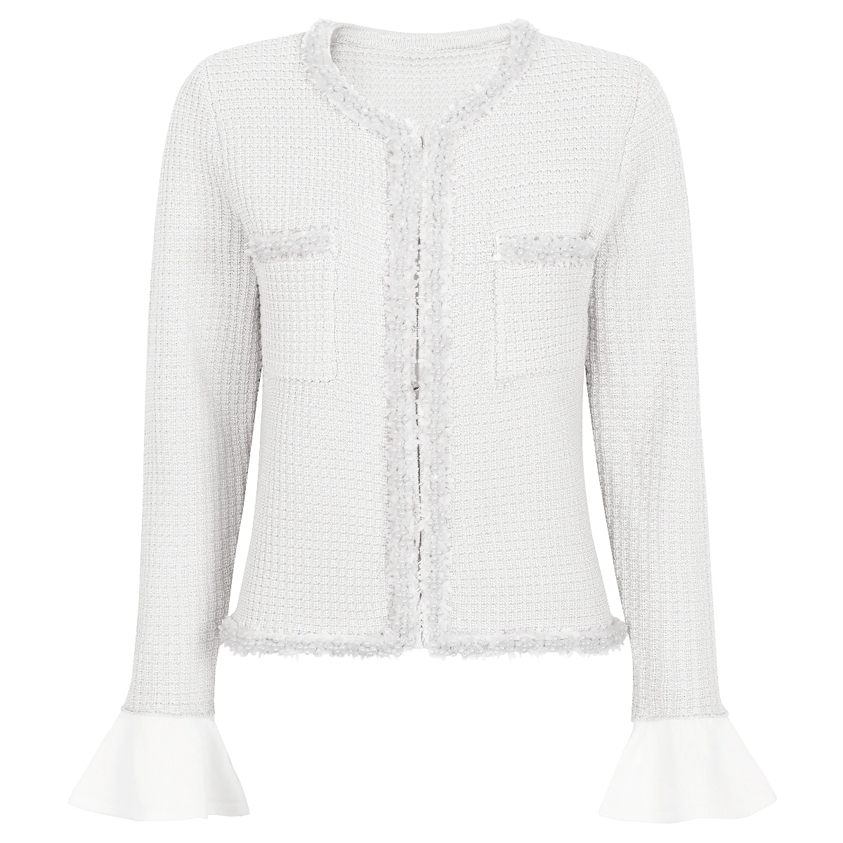 

2612 High-Quality Spring And Autumn New Fashionable Beaded Long-Sleeved Round-Neck Knitted Women's Versatile Cardigan Jacket