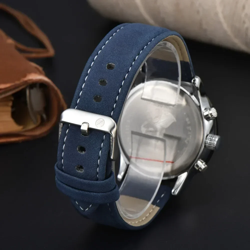 Retro Zeppelin Multifunctional Men's Chronograph Automatic Date Business Leather Men's Watch Waterproof Gift Quartz Watch