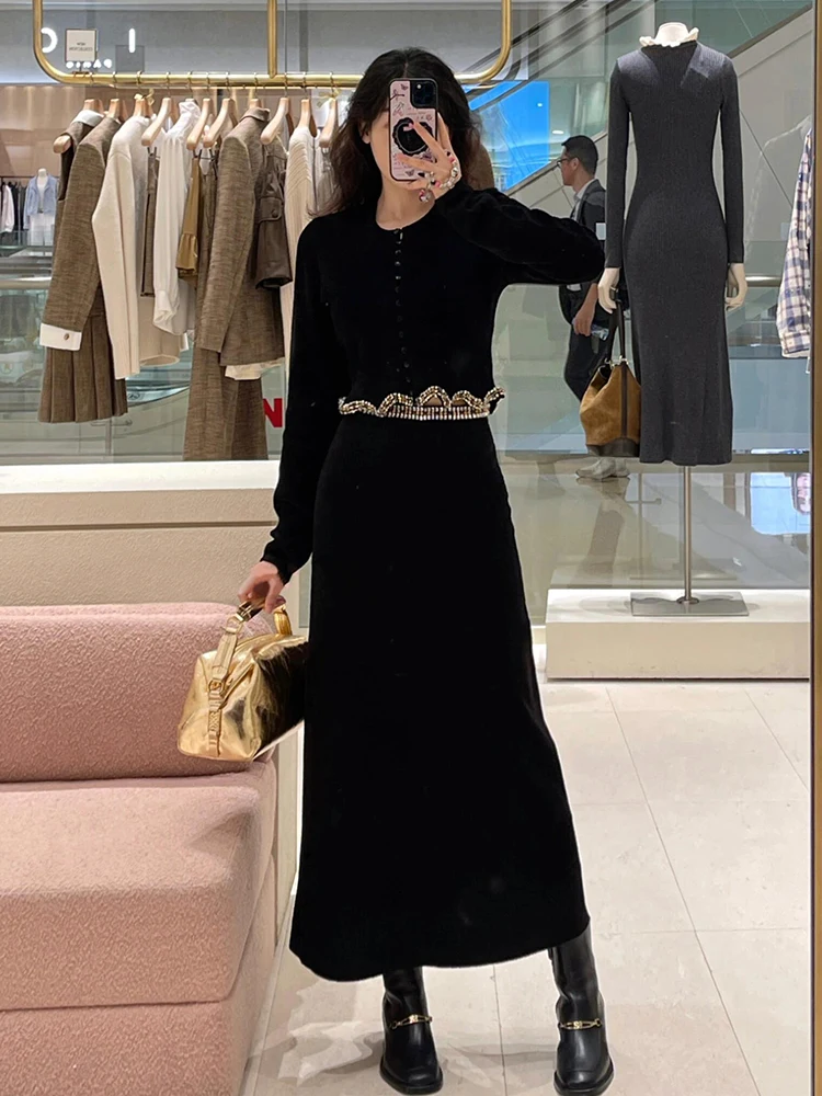 

SIVOS High-End Winter Women's Knitted Cardigan Coat with Rhinestone + Skirt Set Faionable Two-Piece Ensemble