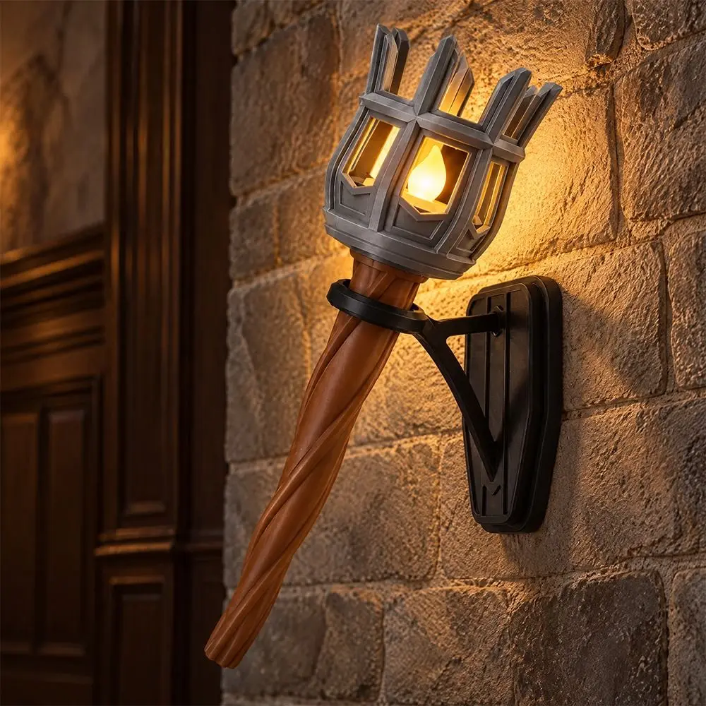 Vintage Medieval Torch Wall Lamp Dual Torch 3D Print Halloween Flame Torch Light Castle Style Fantasy Theme