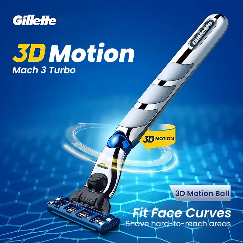 Gillette Mach 3 Turbo Razor 3D Motion Floating Razor Head Safety Smooth and Fast Shaving Manual Face Beard Shaving Razor for Men