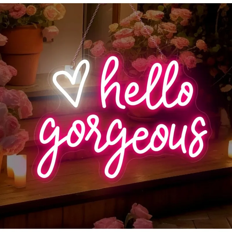 pink Hello Gorgeous Neon Wall Decor Led Neon Light Heart Girl Bedroom Birthday Party Romantic Art Wall Beer Bar Club5V USB