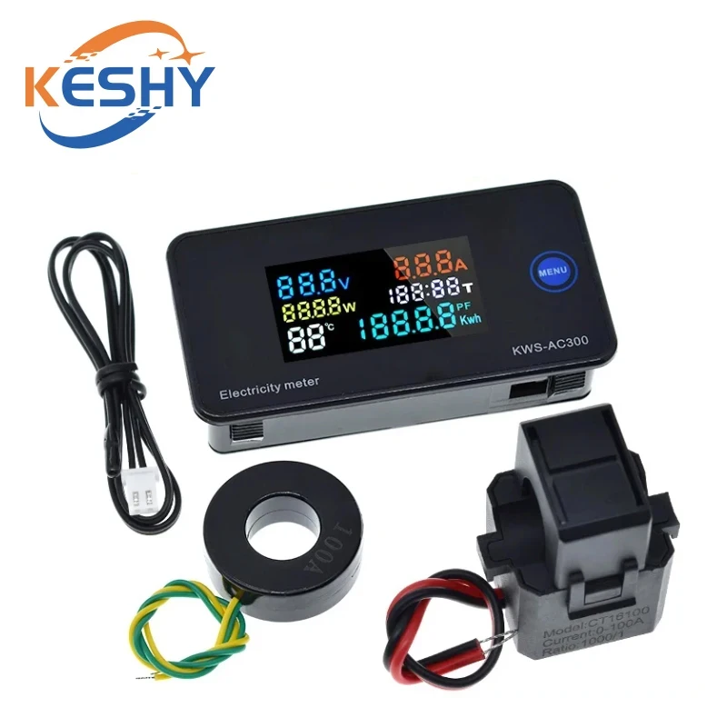 AC 50-300V Voltmeter Ammeter KWS Power Energy Meter LED Digital AC Wattmeter Electric Meter with Reset Function 0-100A