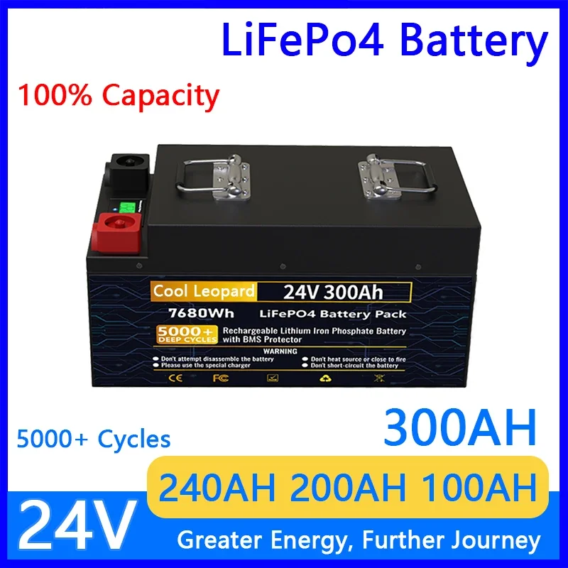 

New High Capacity 24V 300Ah 200Ah LiFePo4 Battery Pack,Built-in BMS,for RV Boats Motor Forklift Replacement Battery Pack