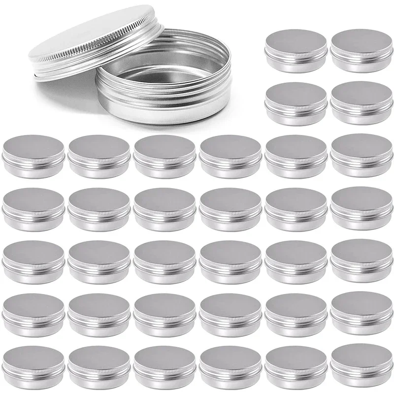 100Pcs 5g - 60g Empty Silver Aluminum Cans Screw-on Cap Seal Metal Round Tins Bottles For Cosmetic Salve Lipstick Spices Candles