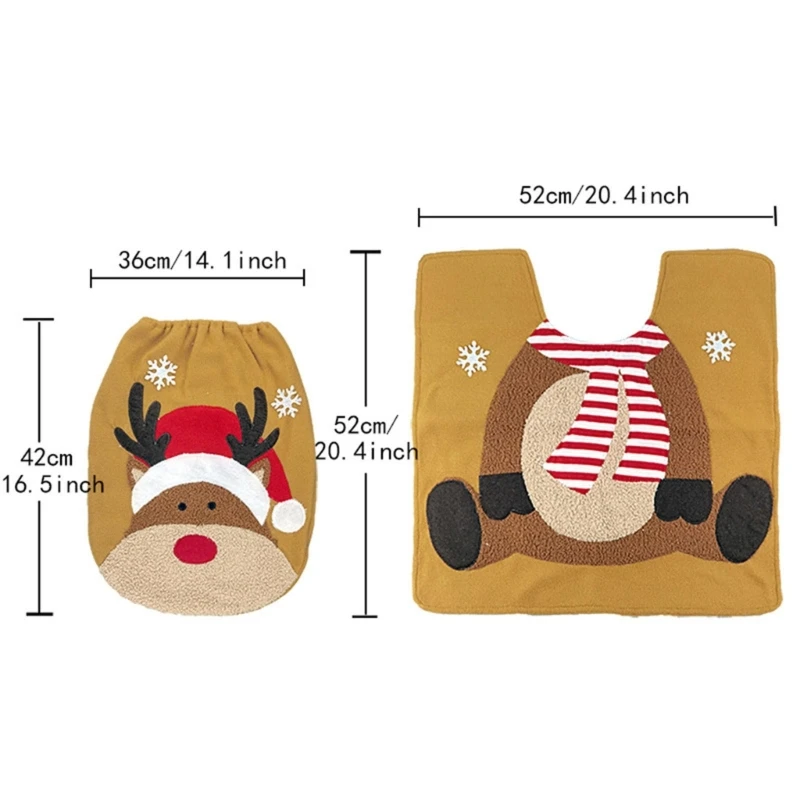 クリスマス便座カバーとマットセットバスルームマットセット便座カバーとラグセットサンタ雪だるまヘラジカ柄45BE