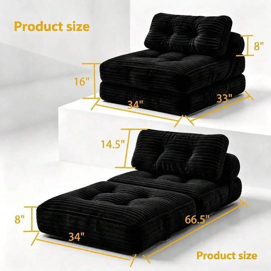 Single Convertible Folding Sofa Bed, Chair Bed With Pillow, Foldable Couch With Back Support, Portable Comfy Fold Out Floor Sofa