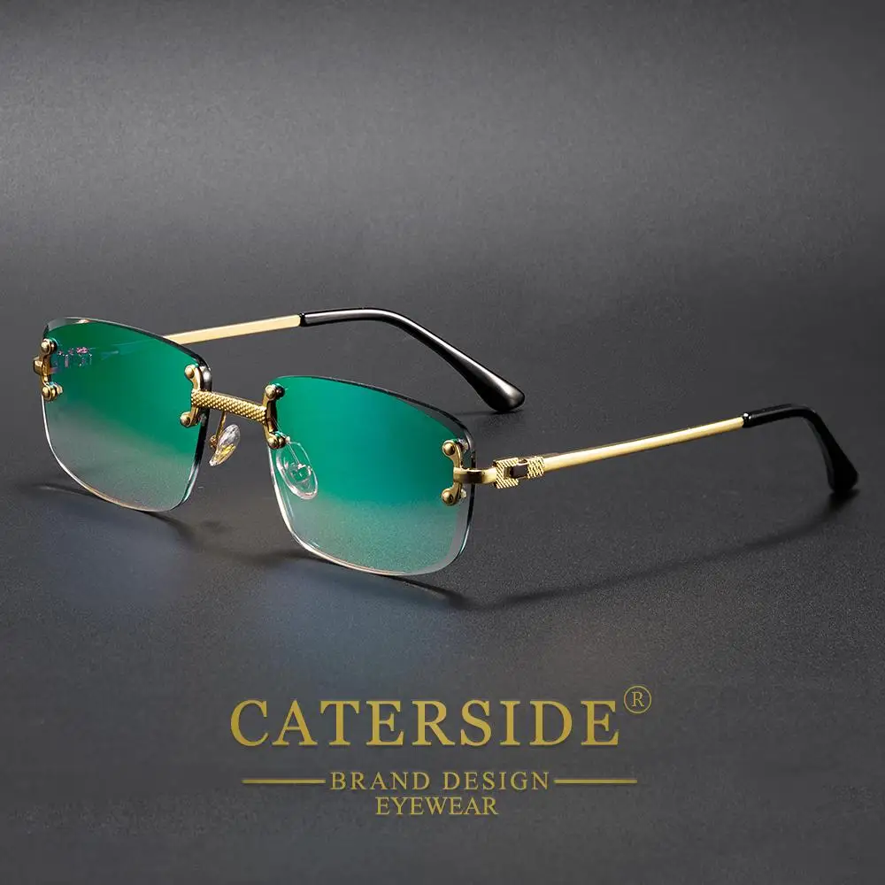 CATERSIDE Rahmenlose Sonnenbrille für Herren und Damen, luxuriöse Outdoor-Party-Sonnenbrille, Metallrahmen, Spiegel-Verlaufsgläser, UV400 – Detail 9