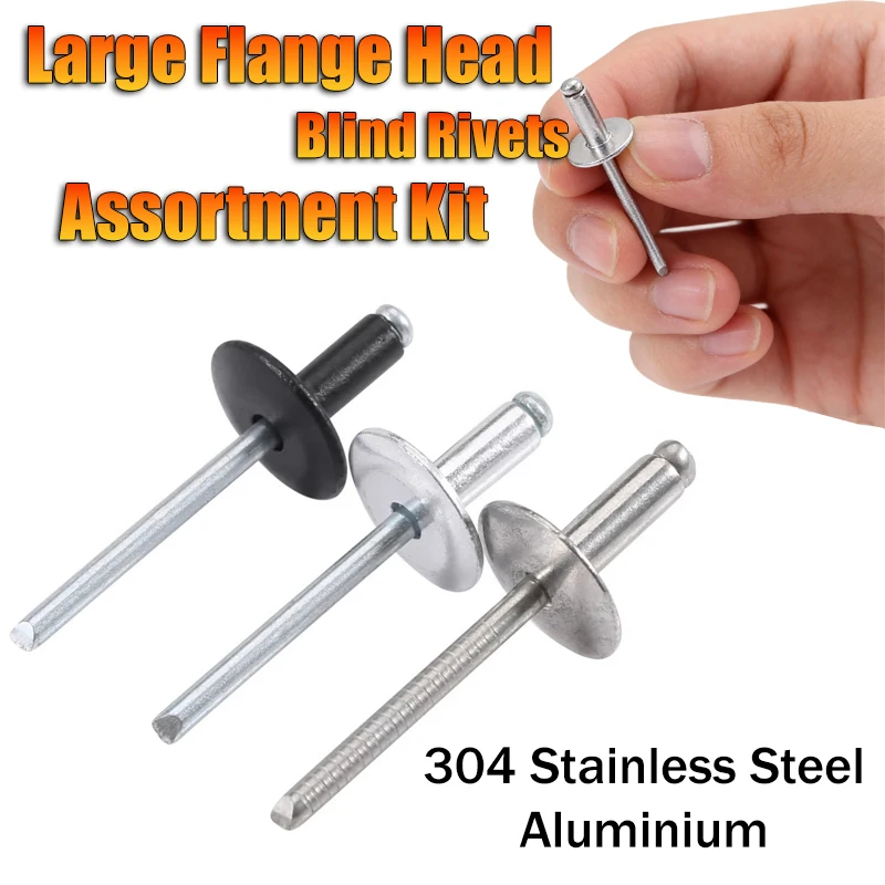 1box Large Flange Blind Rivets Assortment Kit Aluminum/sus Blind Rivet Assortment Kit Screw Nails Duct Boat Rivet Fastener