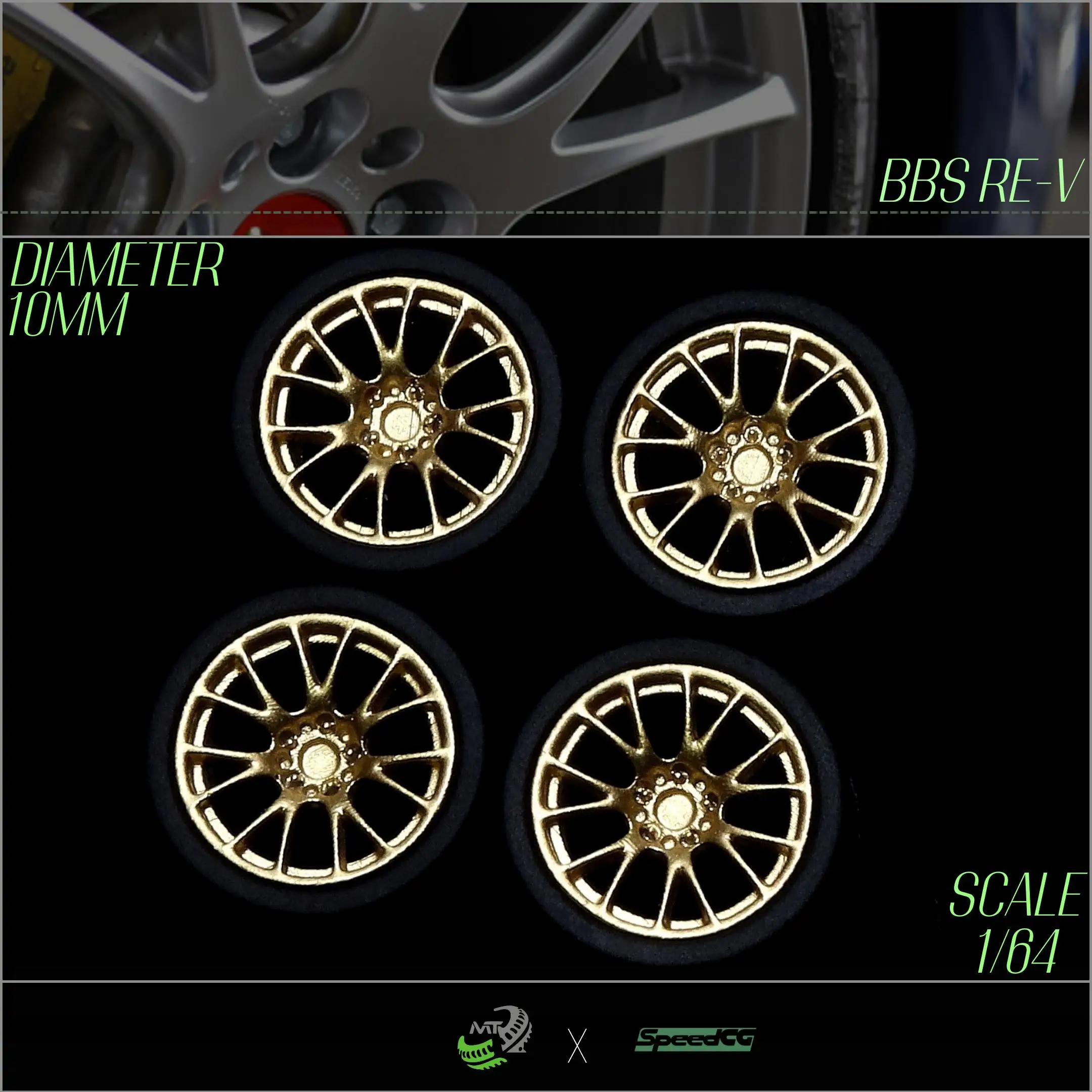 Rodas 1/64 speedcg bbs RI-D luxo d:10mm com pneu para modelo de carro fundido, peças modificadas de abs e borracha para hotwheels minigt tom