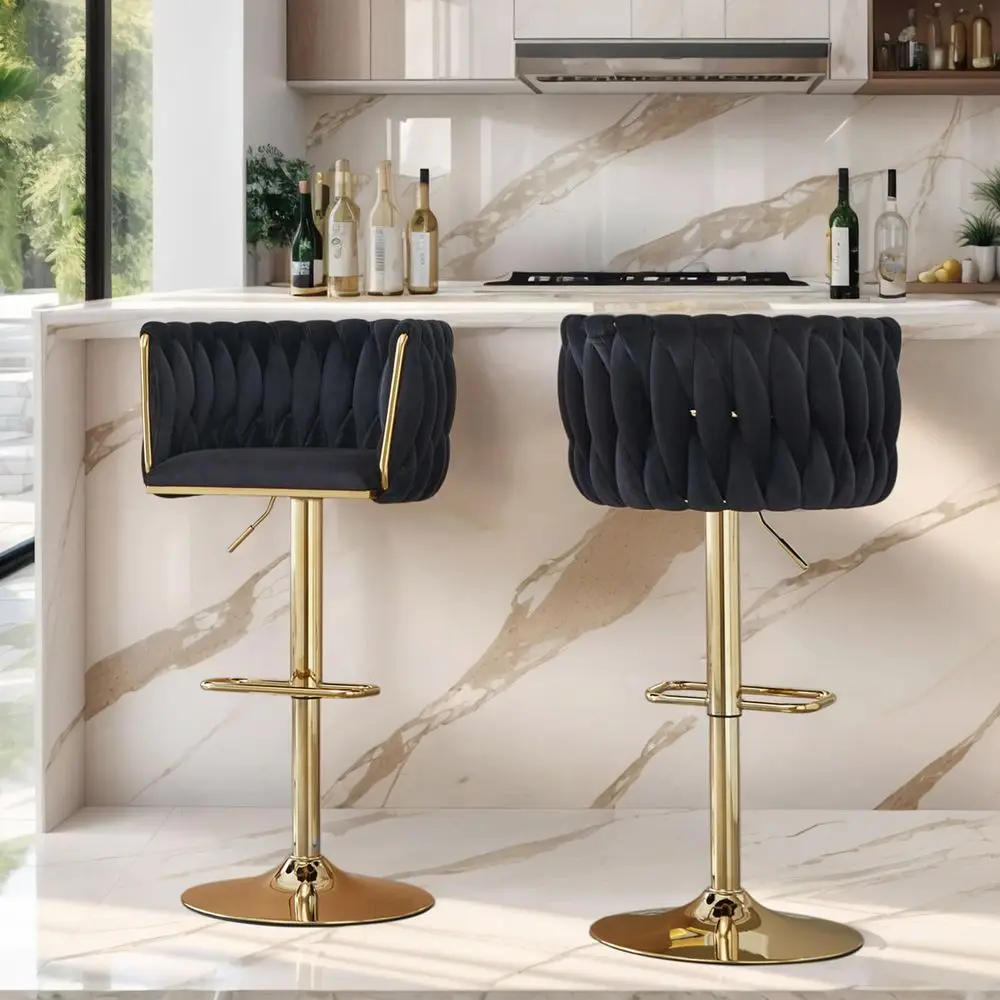 

Bar Stools Set of 4, Adjustable Swivel Counter Height Barstools with Woven Back amp Gold Legs, Velvet Bar Chairs for Kitchen Is