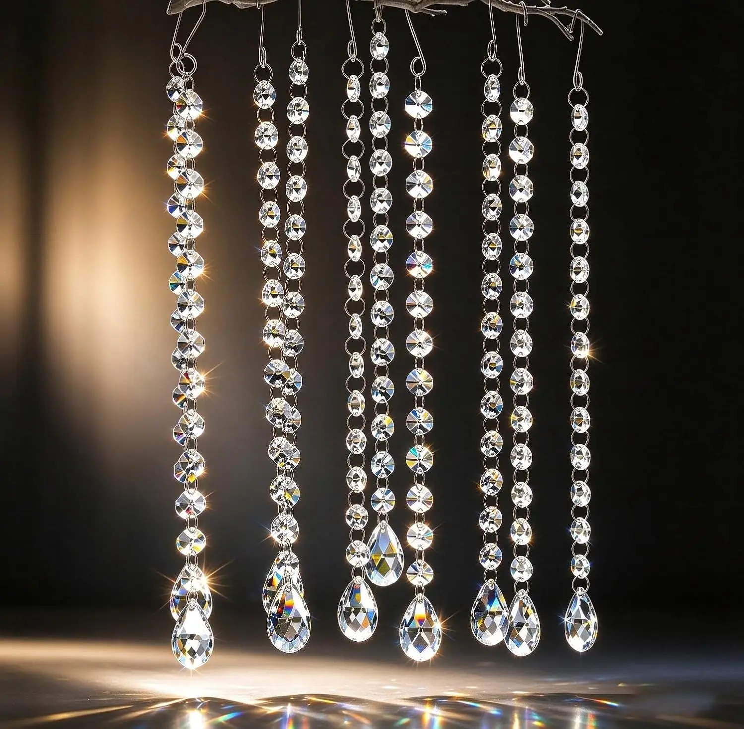 10Pack Clear Teardrop Crystal Garland Hanging Chandelier Prism Bead Chain Glass Curtain for Wedding Decorations