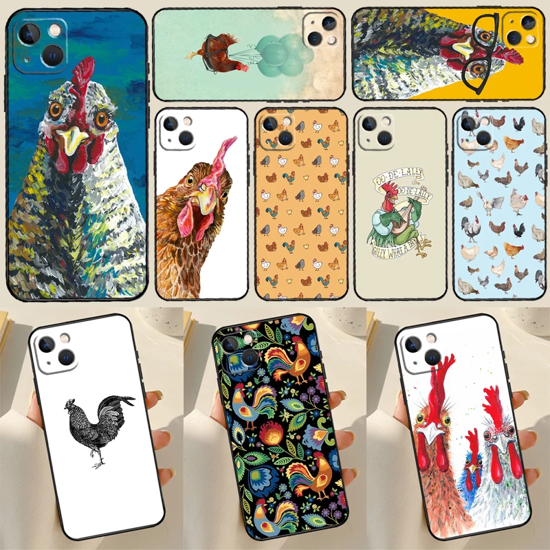 Chicken Hen Rooster Phone Case For iPhone 13 11 12 14 15 Pro Max Mini 7 8 Plus SE 2020 X XS MAX XR Soft Cover