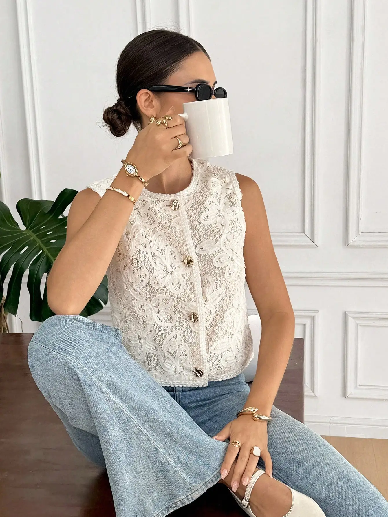 

Женский кружевной жилет без рукавов с цветочным принтом, однобортный, элегантный во французском стиле на весну, лето, осень