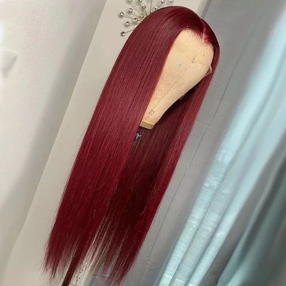 

99J Burgundy Bone Straight 13x6 hd Lace Frontal Wig 200 Density Red Colored Brazilian Human Hair Straight Lace Front Wigs
