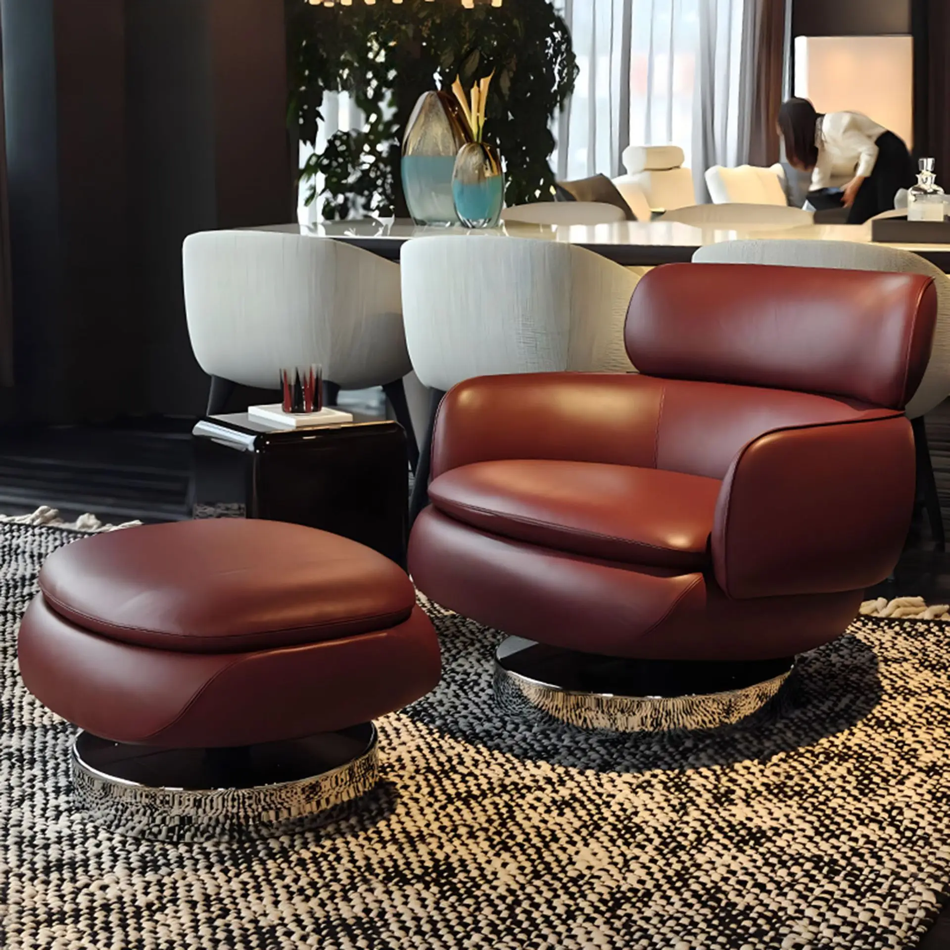 Single sofa chair Italian minimalist medieval living room high-end villa leather tiger chair