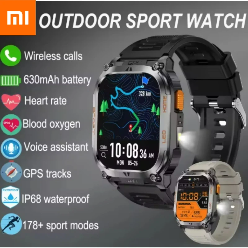 Xiaom i0842 Flashlight 630mAh Large Capacity Battery New GPS Tracking Compass Bluetooth Call Waterproof Sports Smartwatch