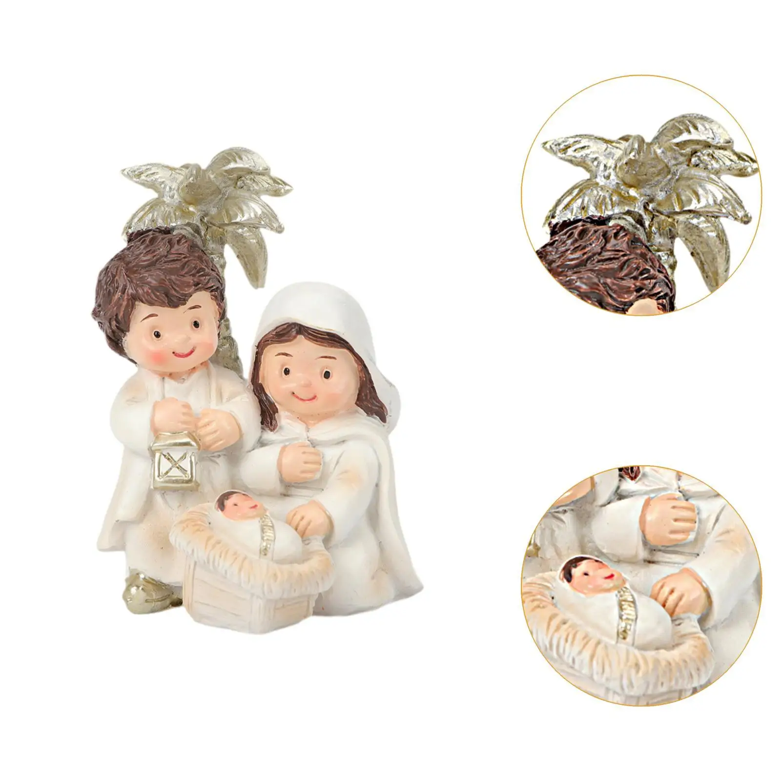 Jesus Born Sculpture Xmas Jesus Birth Statue Manger and Tree Resin Saint Mary