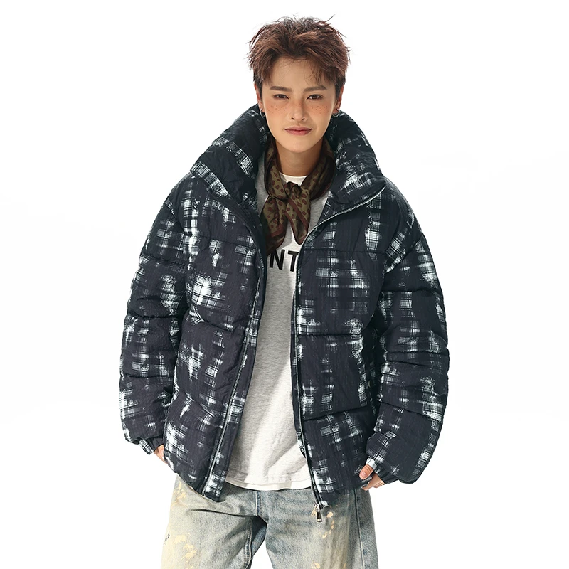 Autumn Winter Stand Up Collar Art Print Thick Warm Soft Bread Men's Cotton Jacket 2025 Chic Jacket Couple High-end Streetwear